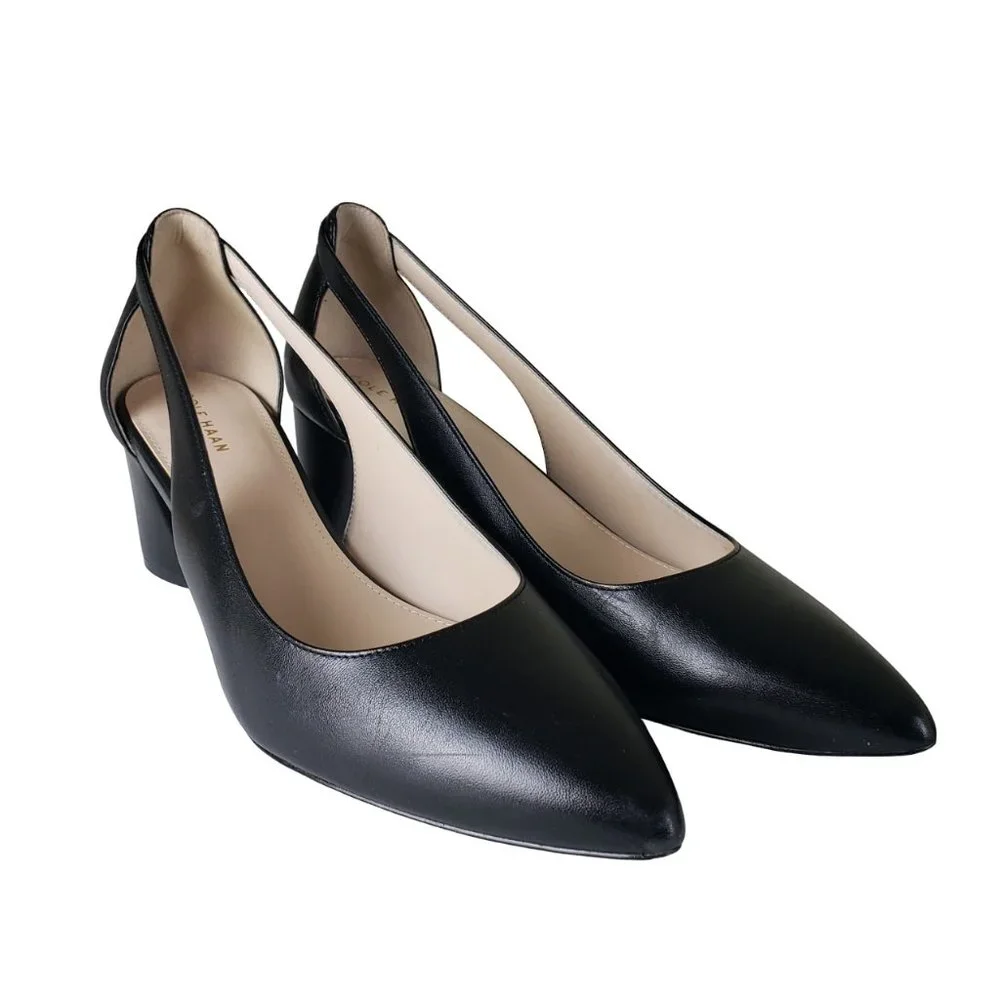 Cole Haan Emilee Black Leather Cutout Pump 9B Excellent Condition - Picture 1 of 16